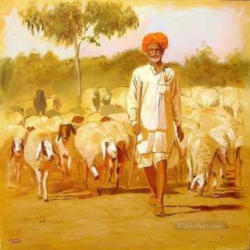 Chèvre Mouton Berger œuvres - Rajasthani berger indien ramesh jhawar